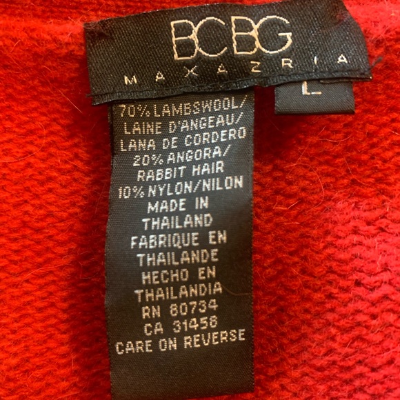 bcbgmaxazria Wrap Sweater Lambswool, Angora and Nylon Red Sz L NWT - Picture 5 of 7